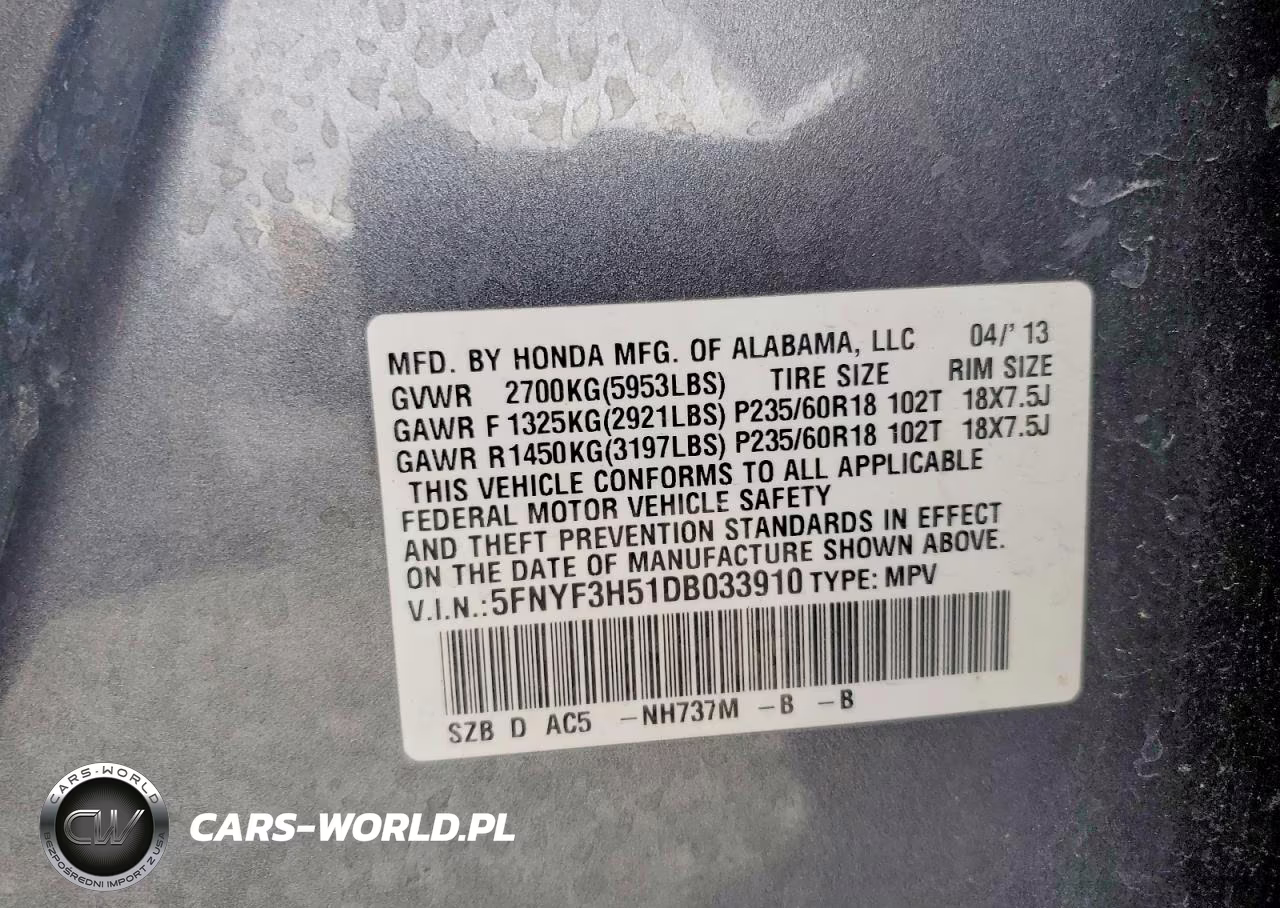 2013 Honda Pilot Exl VIN:5FNYF3H51DB033910 - 13