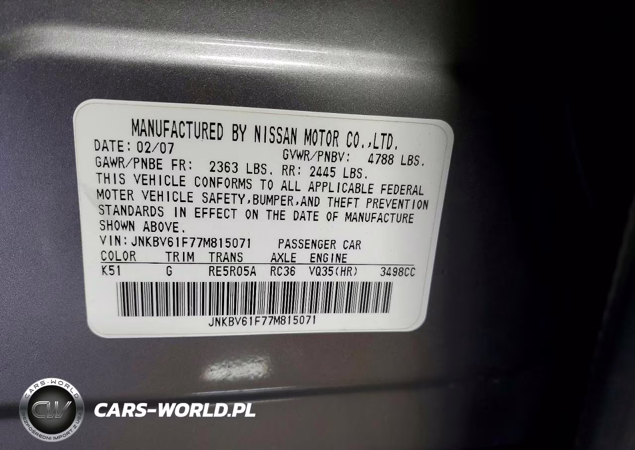 2007 Infiniti G35 X VIN:JNKBV61F77M815071 - 12