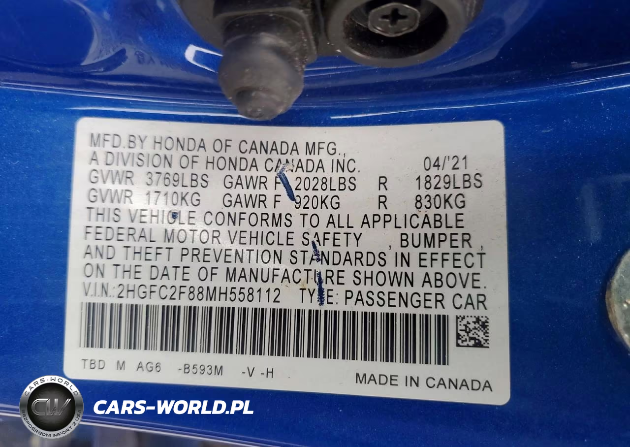 2021 Honda Civic Sport VIN:2HGFC2F88MH558112 - 12