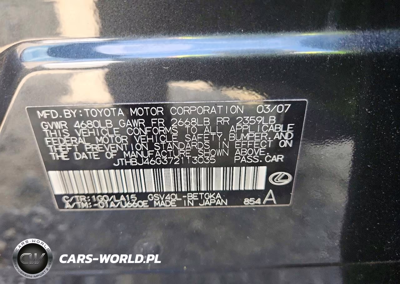 2007 Lexus Es 350 VIN:JTHBJ46G372113035 - 13