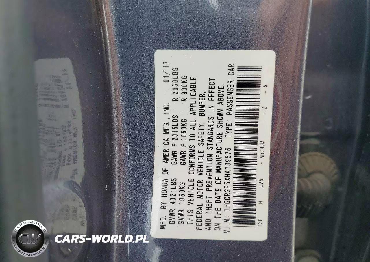 2017 Honda Accord Sport VIN:1HGCR2F5XHA139576 - 12