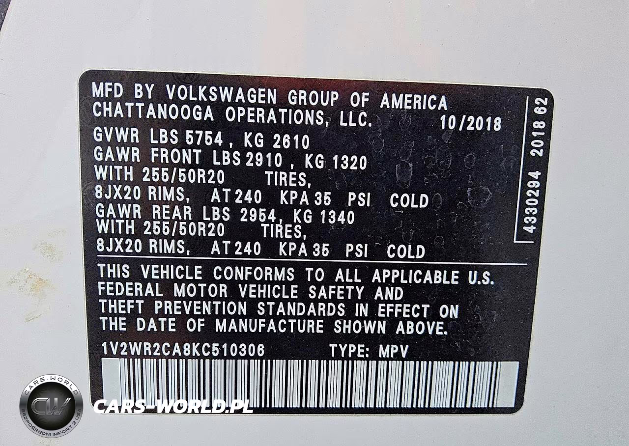2019 Volkswagen Atlas Se VIN:1V2WR2CA8KC510306 - 13