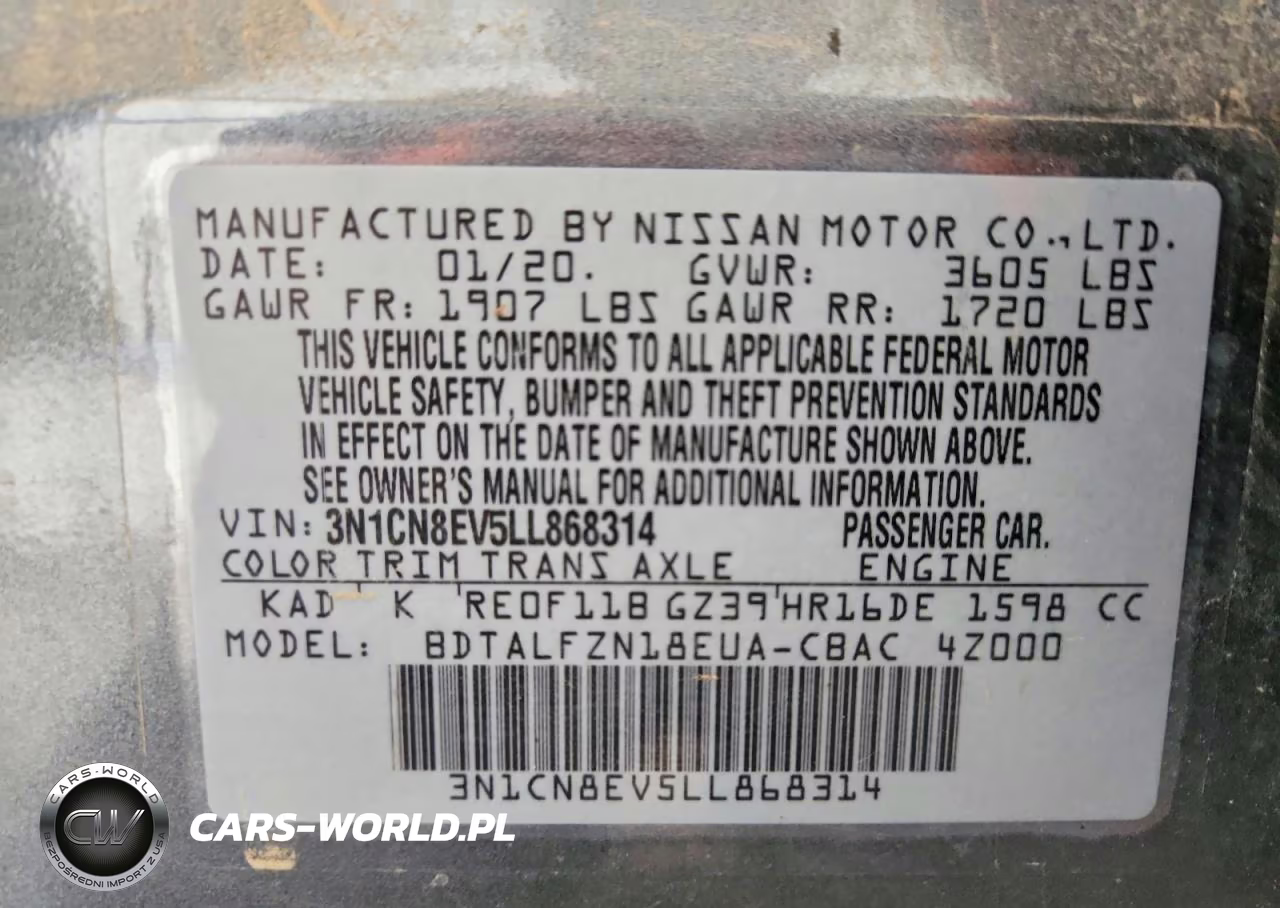 2020 Nissan Versa Sv VIN:3N1CN8EV5LL868314 - 13