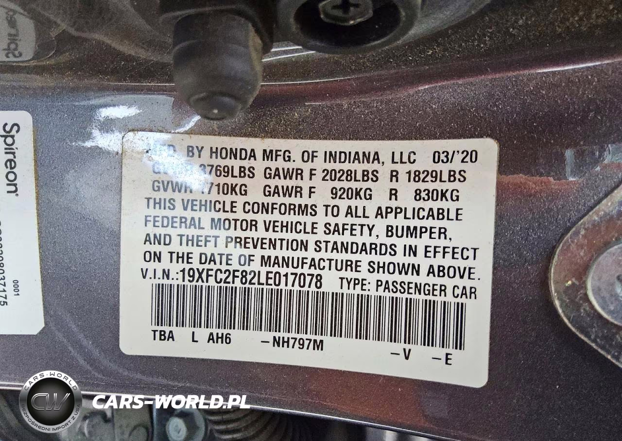 2020 Honda Civic Sport VIN:19XFC2F82LE017078 - 5