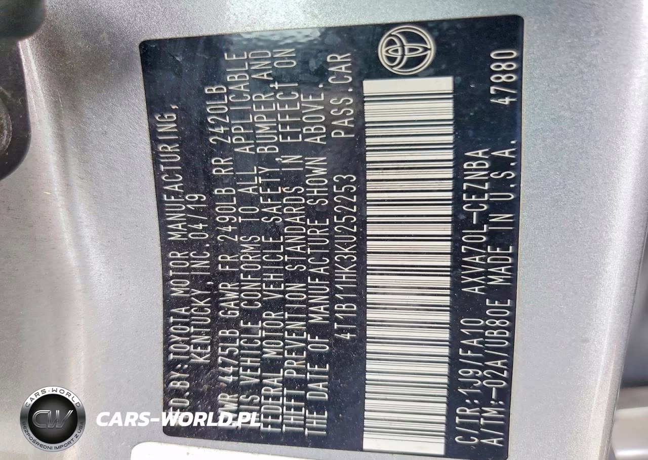 2019 Toyota Camry Le VIN:4T1B11HK3KU252253 - 12
