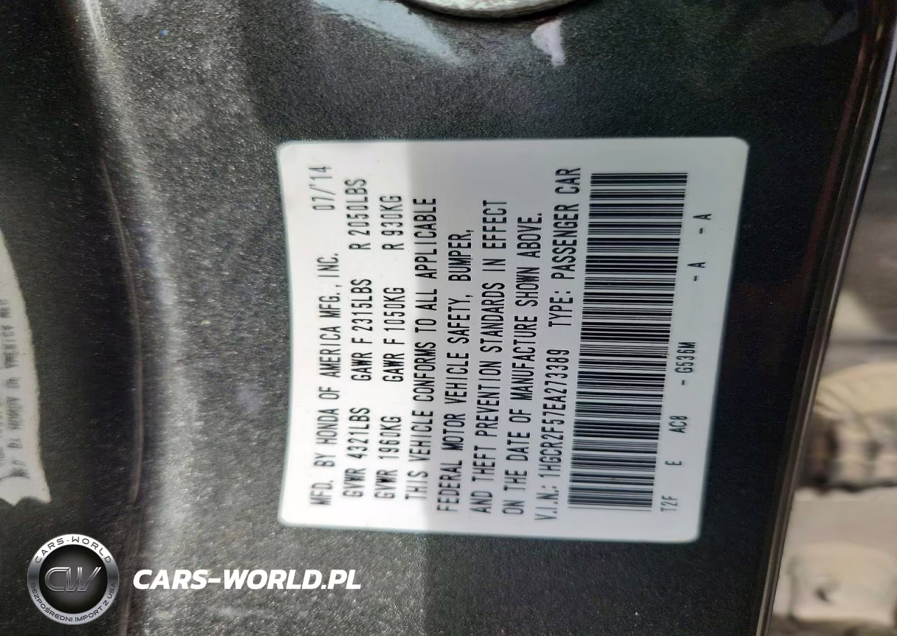 2014 Honda Accord Sport VIN:1HGCR2F57EA273389 - 13