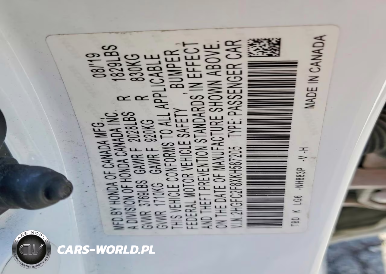 2019 Honda Civic Sport VIN:2HGFC2F8XKH587205 - 12