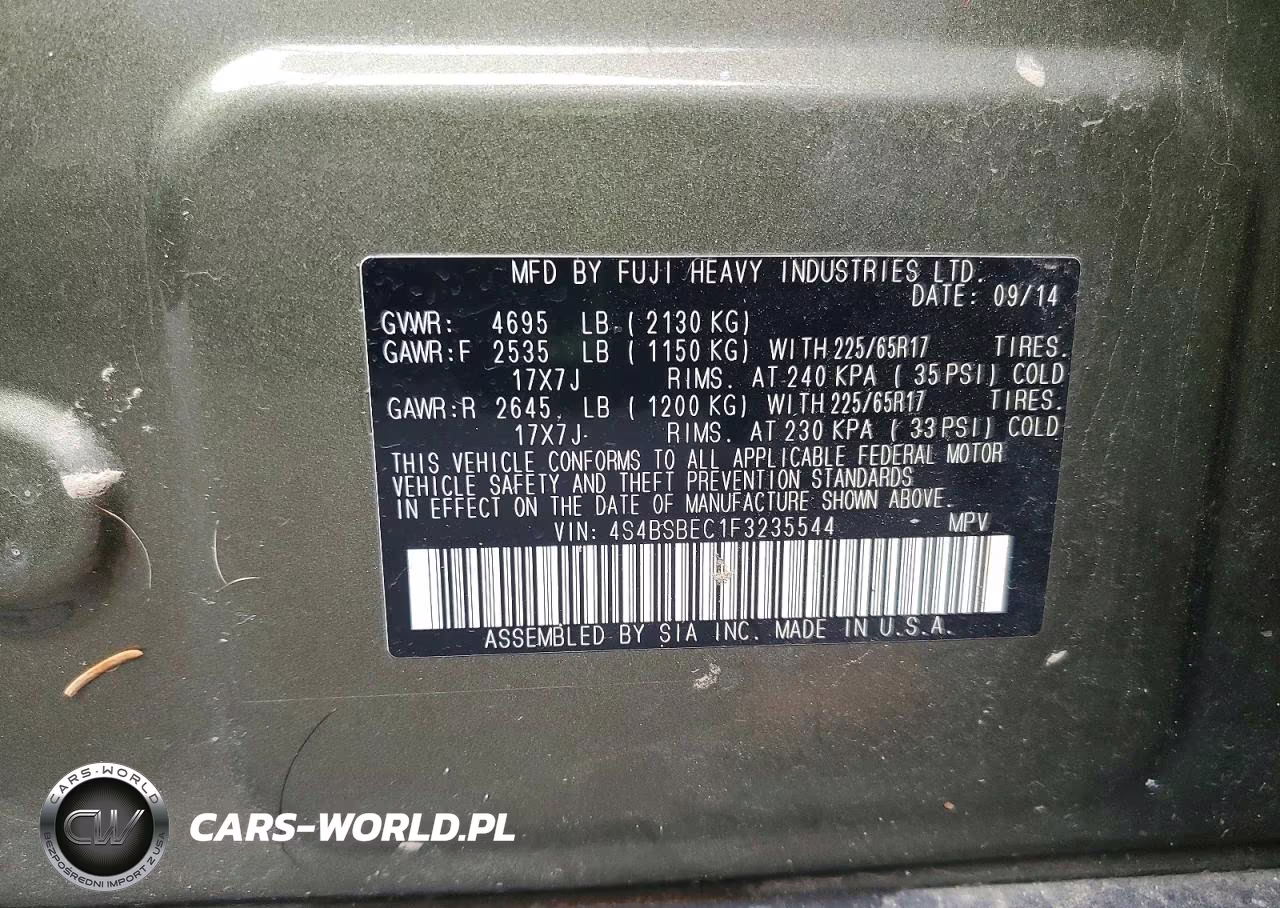 2015 Subaru Outback 2.5I Premium VIN:4S4BSBEC1F3235544 - 12