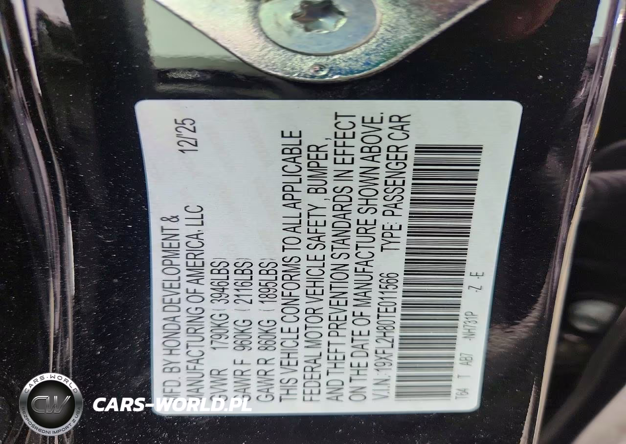 2026 Honda Civic Sport VIN:19XFL2H80TE011566 - 12