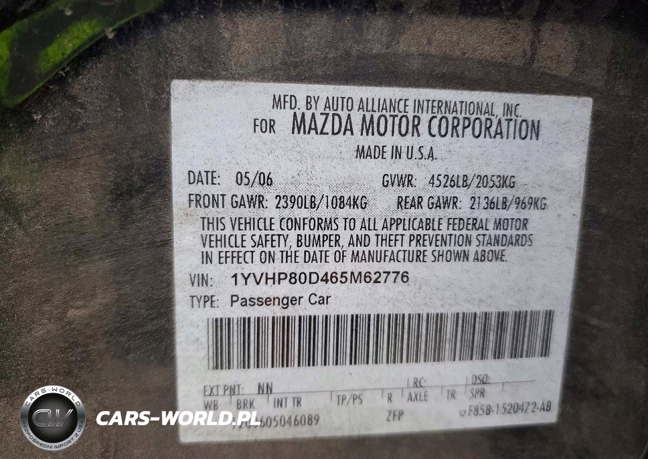 2006 Mazda 6 S VIN:1YVHP80D465M62776 - 13