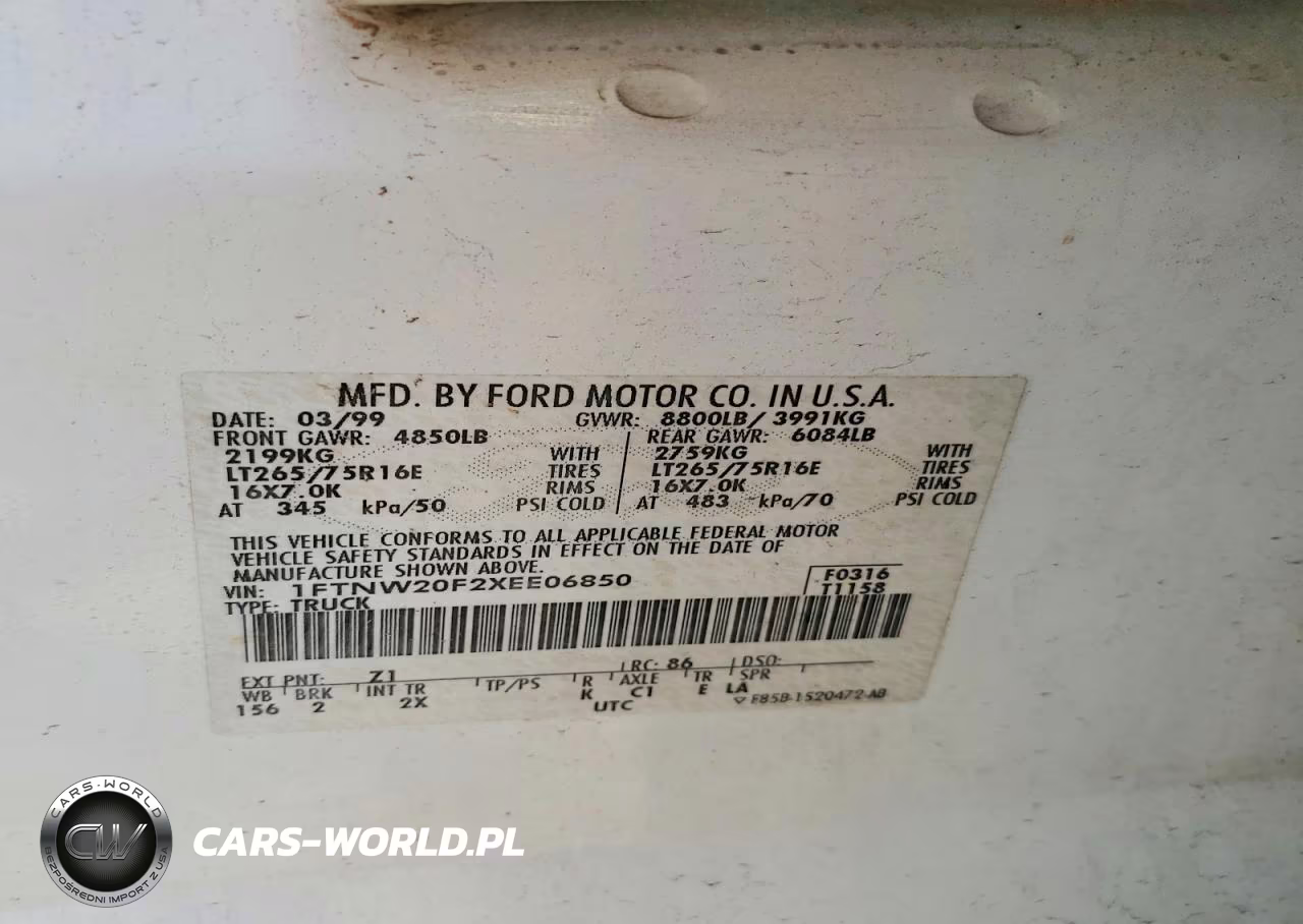 1999 Ford F250 Super Duty VIN:1FTNW20F2XEE06850 - 12