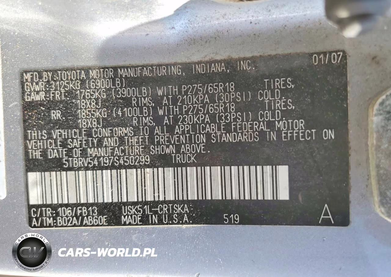 2007 Toyota Tundra Double Cab Sr5 VIN:5TBRV54197S450299 - 12