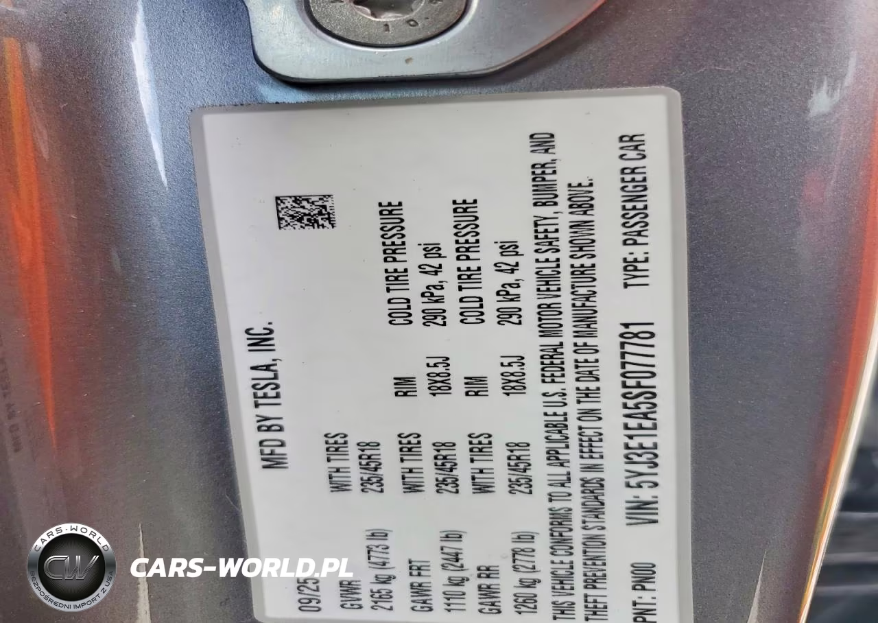 2025 Tesla Model 3 VIN:5YJ3E1EA5SF077781 - 12