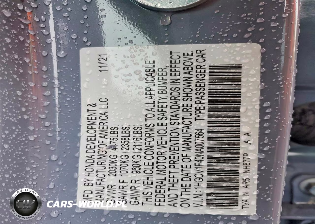 2022 Honda Accord Sport Se VIN:1HGCV1F40NA007564 - 13