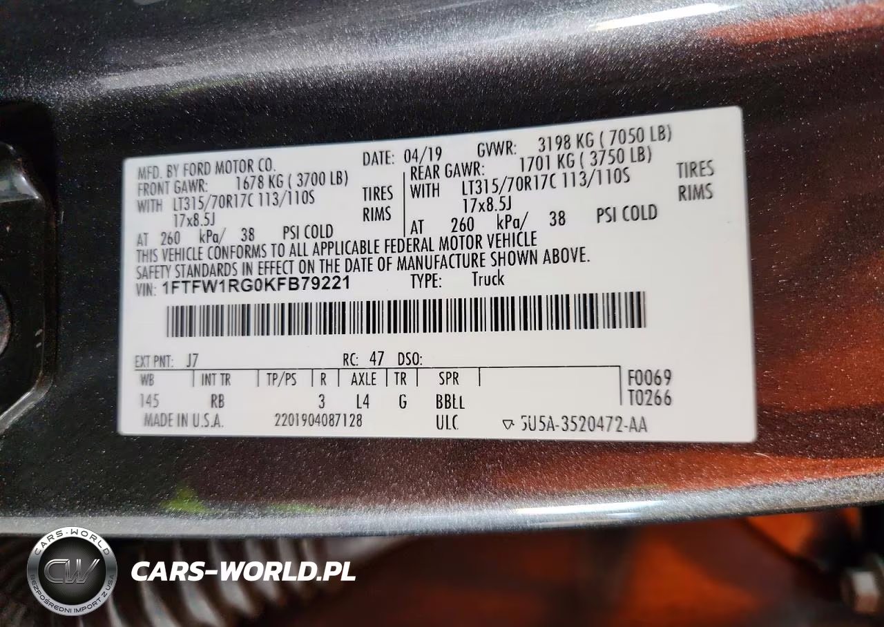 2019 Ford F150 Raptor VIN:1FTFW1RG0KFB79221 - 12