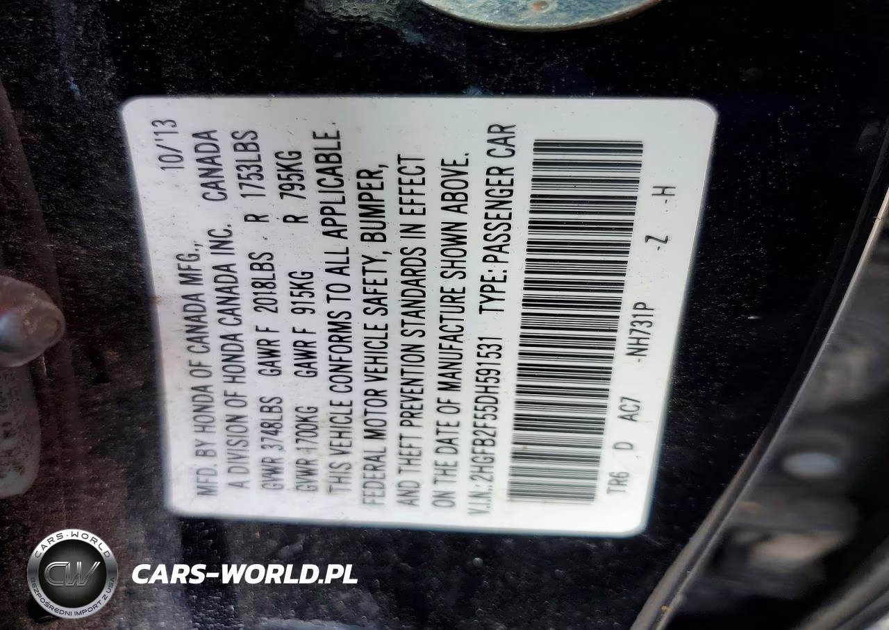 2013 Honda Civic Lx VIN:2HGFB2F55DH591531 - 12