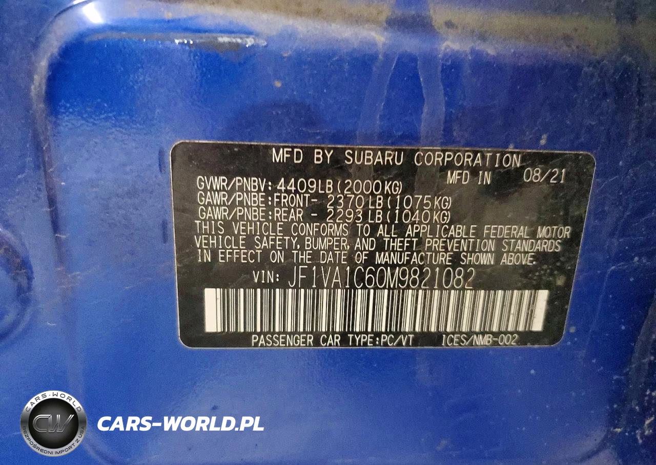 2021 Subaru Wrx Premium VIN:JF1VA1C60M9821082 - 12