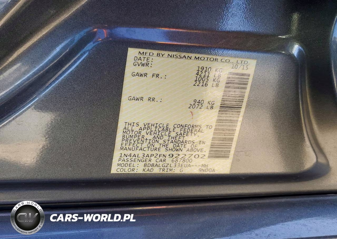 2015 Nissan Altima 2.5 VIN:1N4AL3AP2FN922702 - 12
