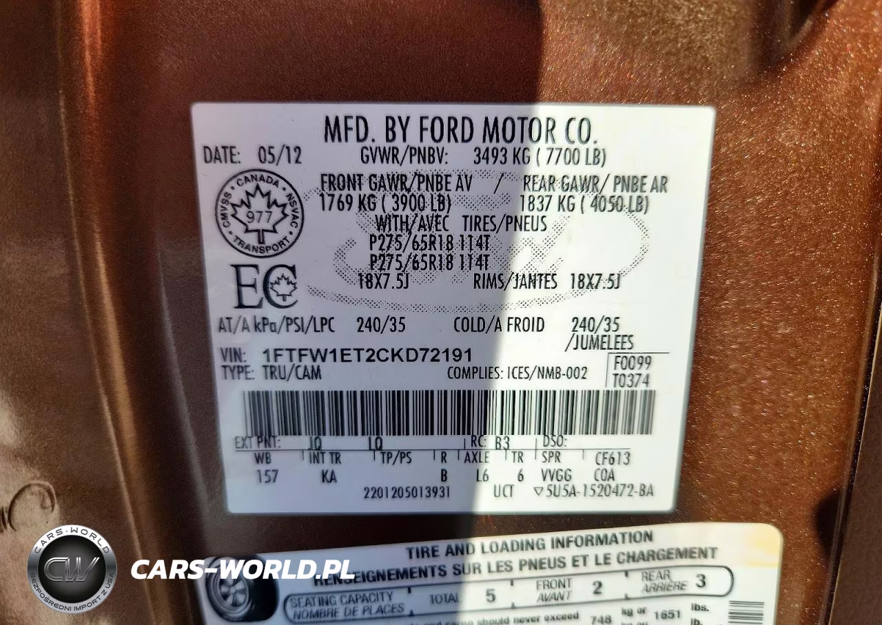 2012 Ford F150 Supercrew VIN:1FTFW1ET2CKD72191 - 12