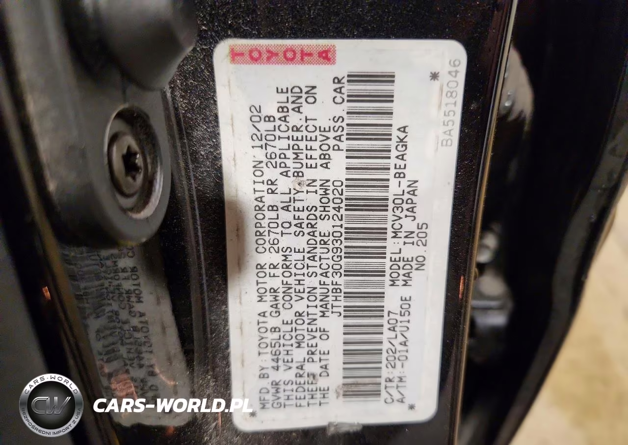 2003 Lexus Es 300 VIN:JTHBF30G930124020 - 12