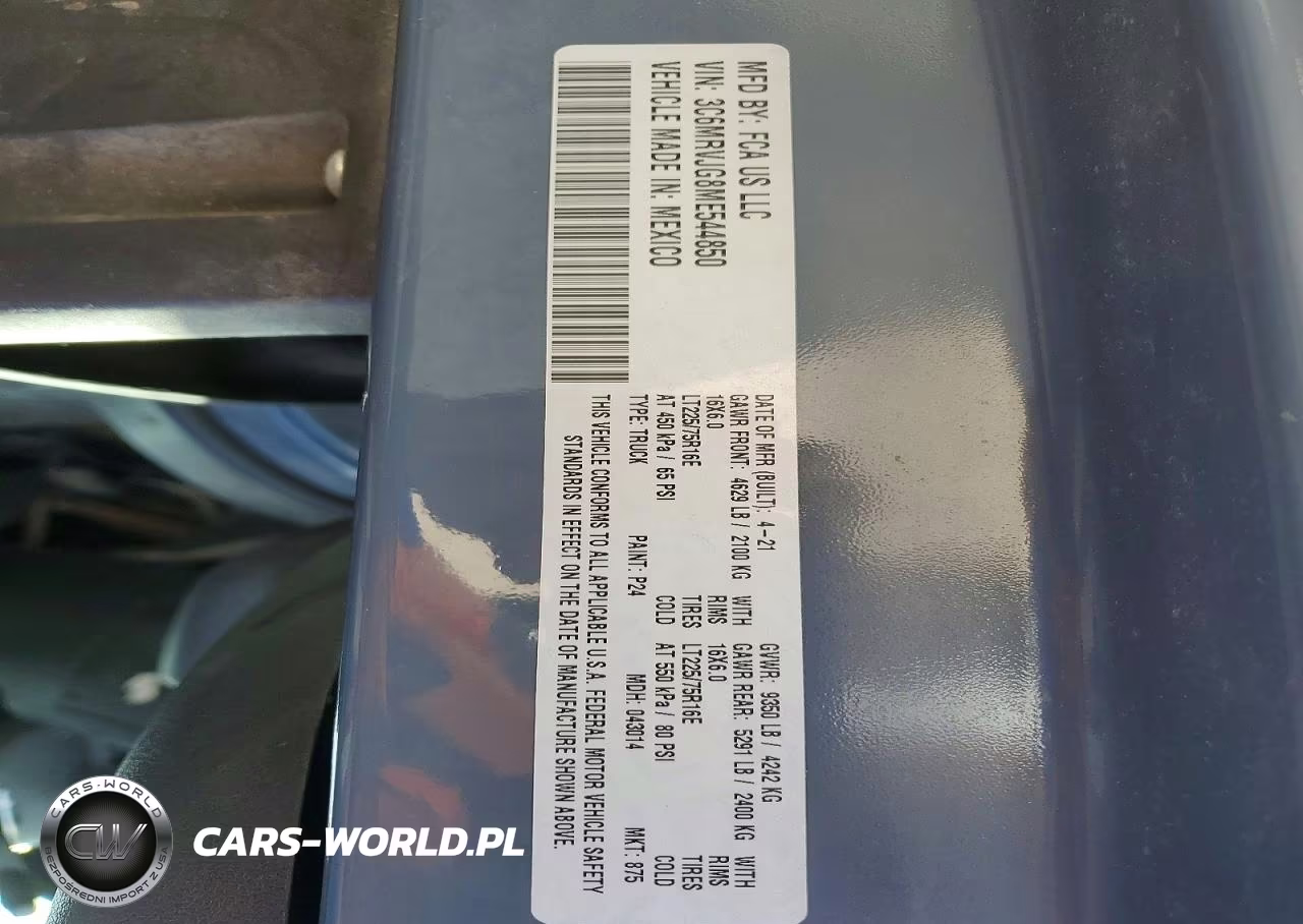 2021 Ram Promaster 3500 Delivery Van VIN:3C6MRVJG8ME544850 - 13