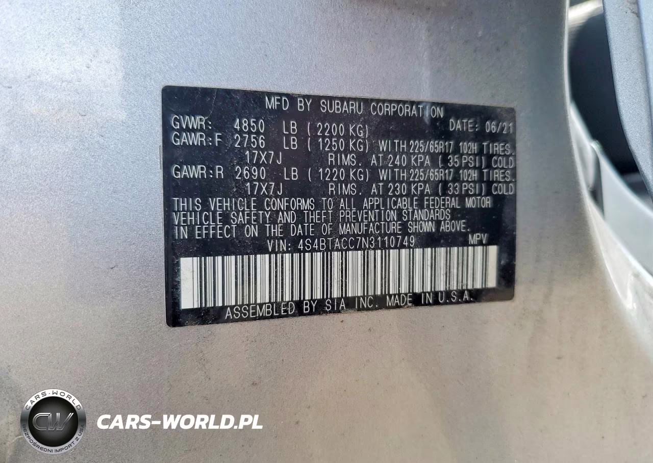 2022 Subaru Outback Premium VIN:4S4BTACC7N3110749 - 12