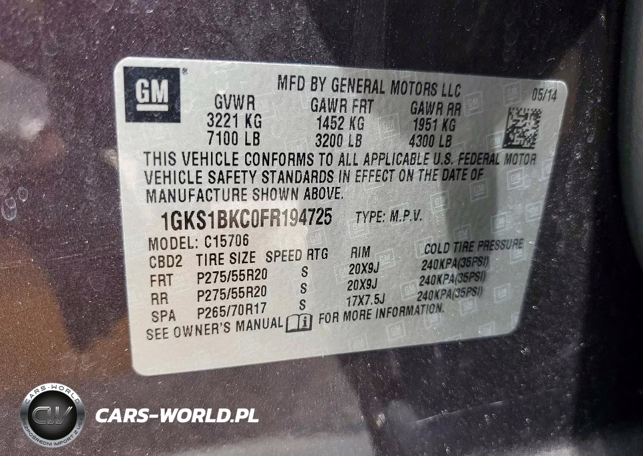 2015 GMC Yukon VIN:1GKS1BKC0FR194725 - 14