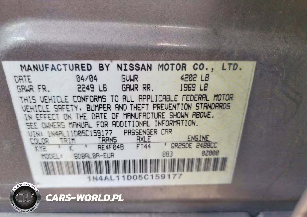2005 Nissan Altima 2.5 VIN:1N4AL11D05C159177 - 12