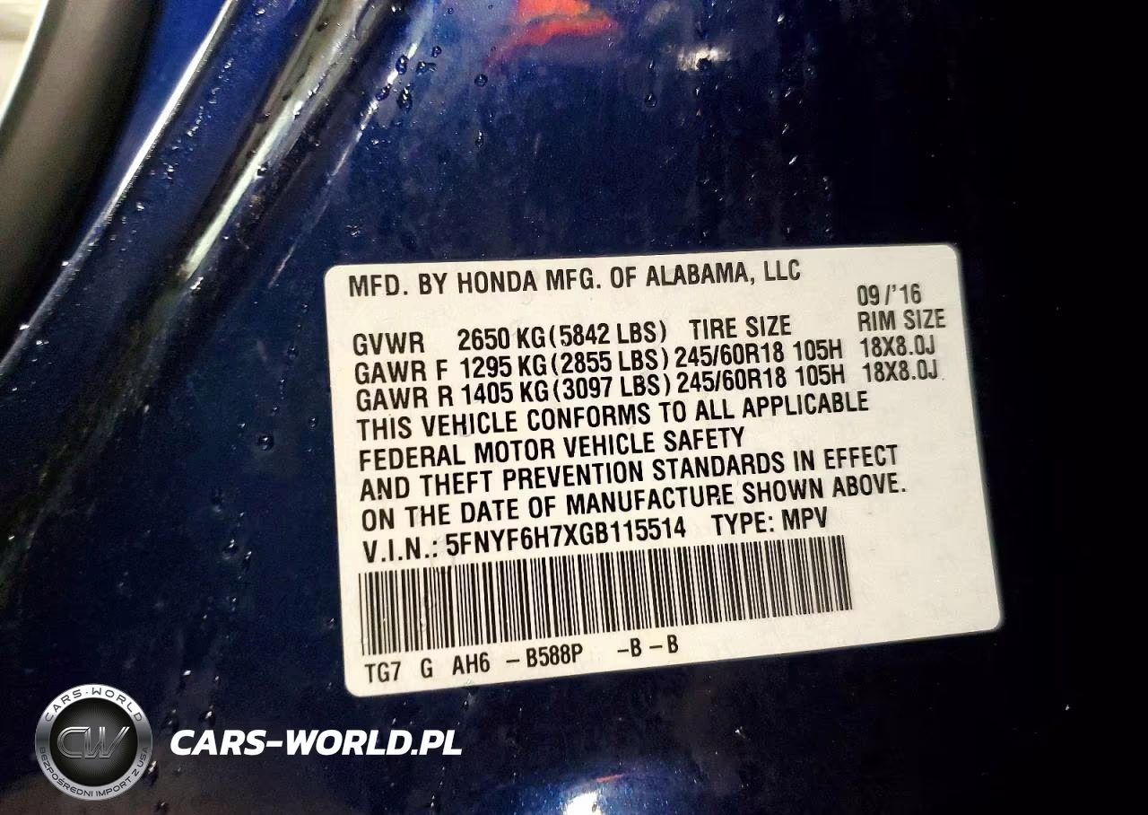 2016 Honda Pilot Exln VIN:5FNYF6H7XGB115514 - 13