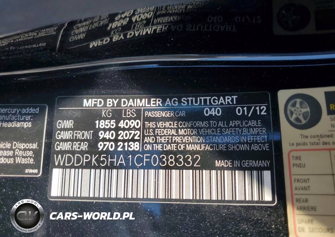 2012 Mercedes-Benz Slk 350 VIN:WDDPK5HA1CF038332 - 12