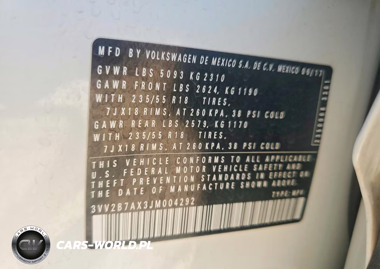 2018 Volkswagen Tiguan Se VIN:3VV2B7AX3JM004292 - 13