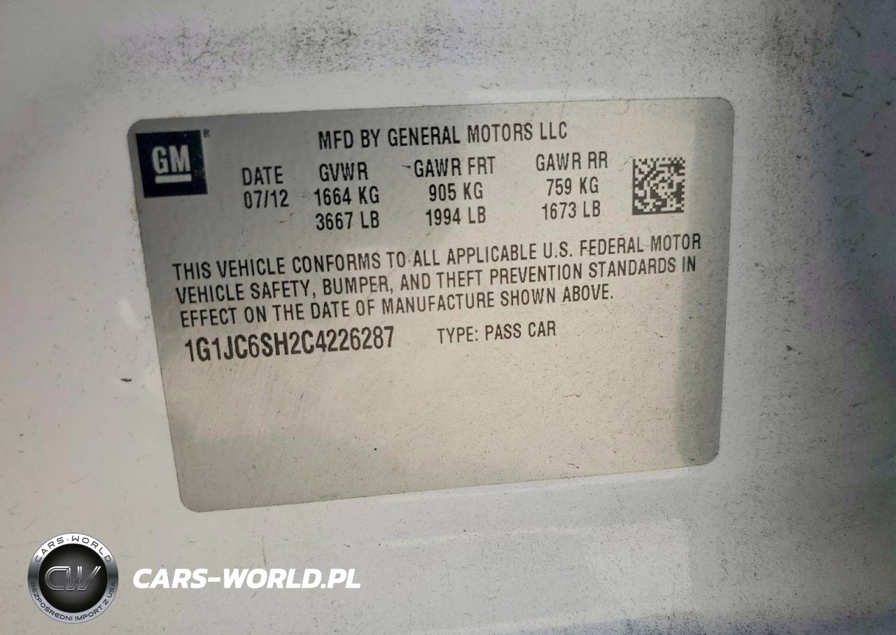 2012 Chevrolet Sonic Lt VIN:1G1JC6SH2C4226287 - 12