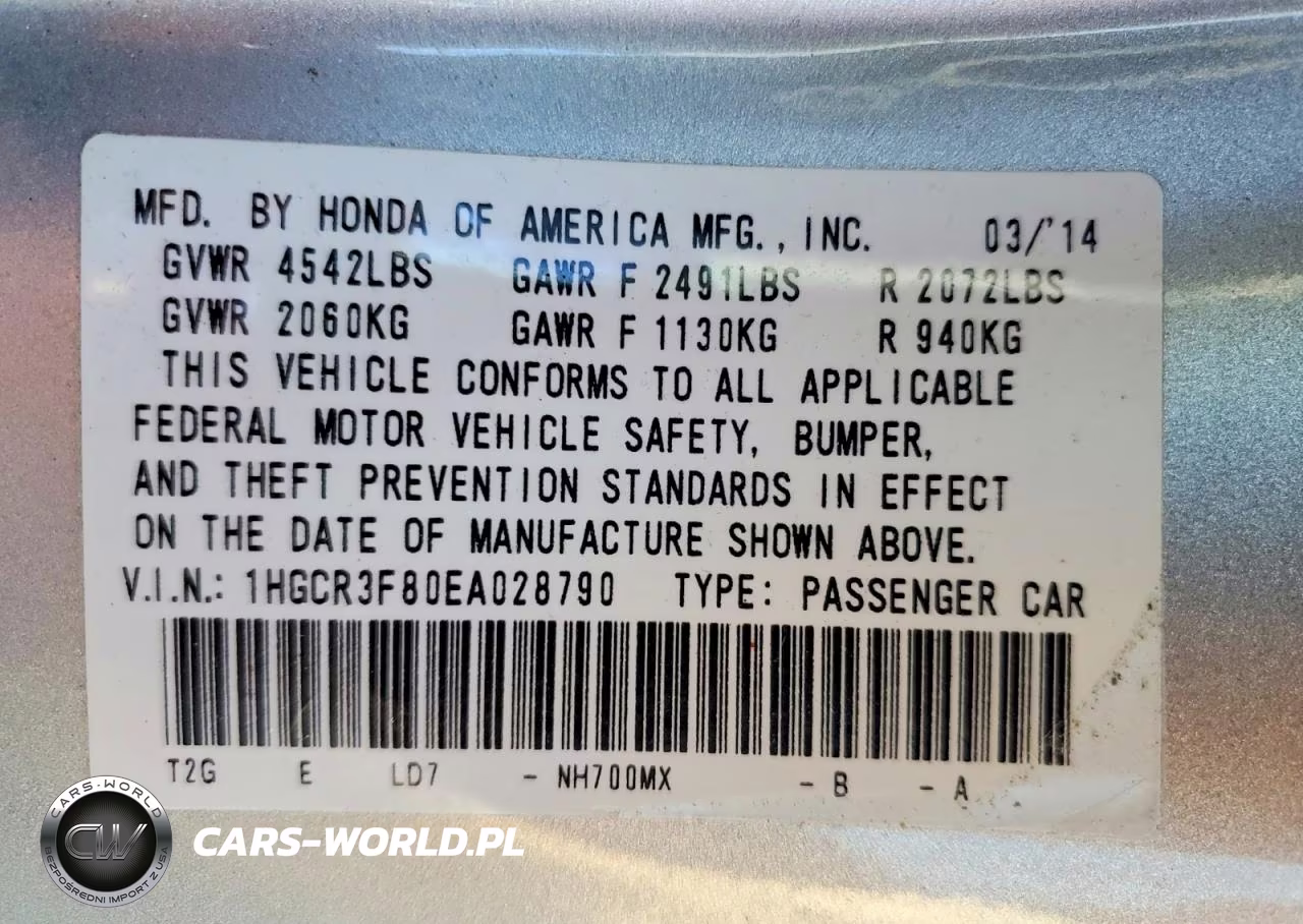 2014 Honda Accord Exl VIN:1HGCR3F80EA028790 - 13