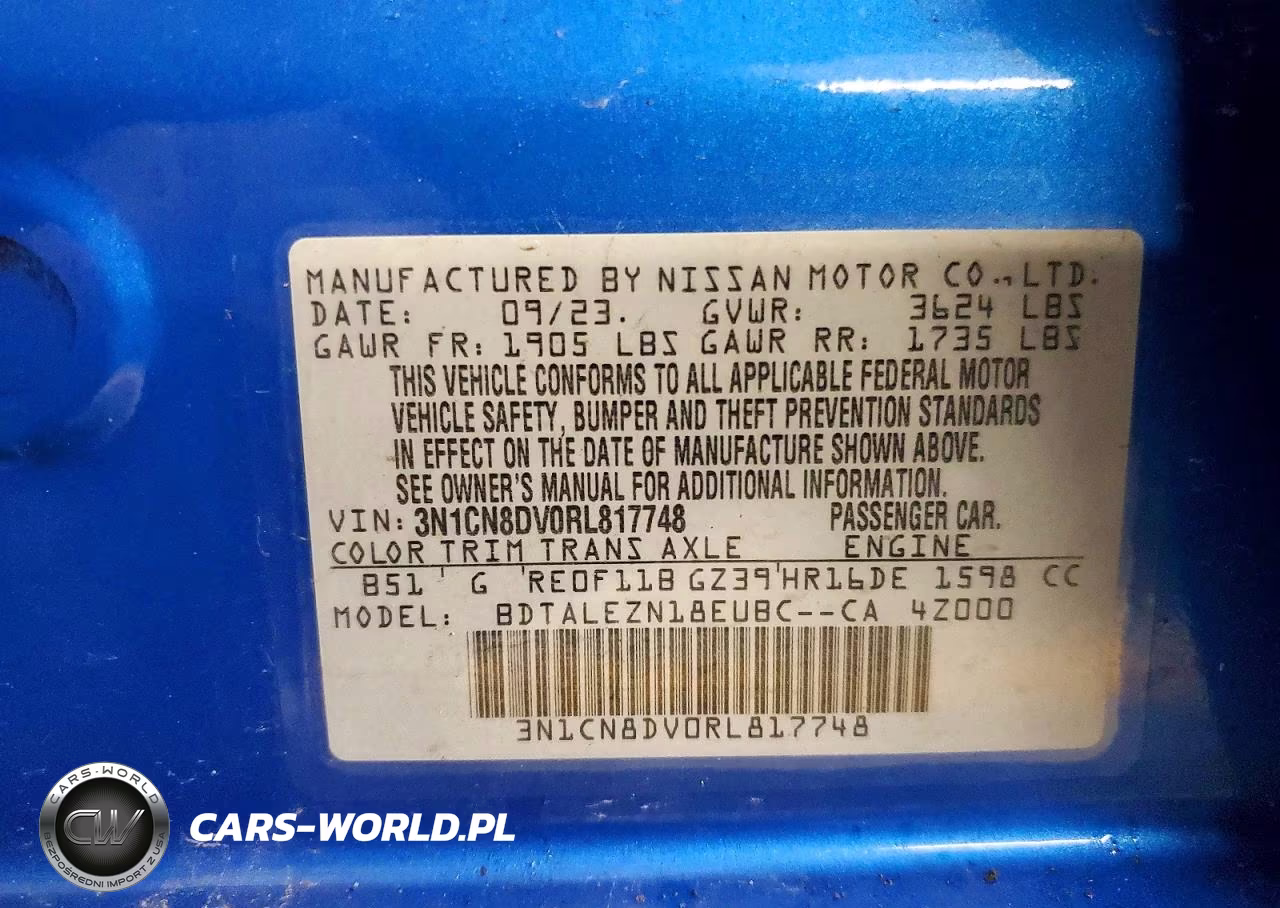 2024 Nissan Versa S VIN:3N1CN8DV0RL817748 - 12