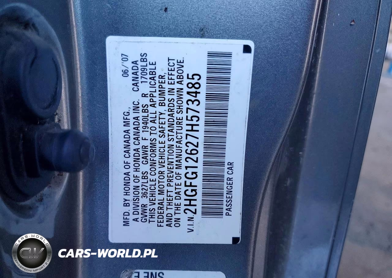 2007 Honda Civic Lx VIN:2HGFG12627H573485 - 12