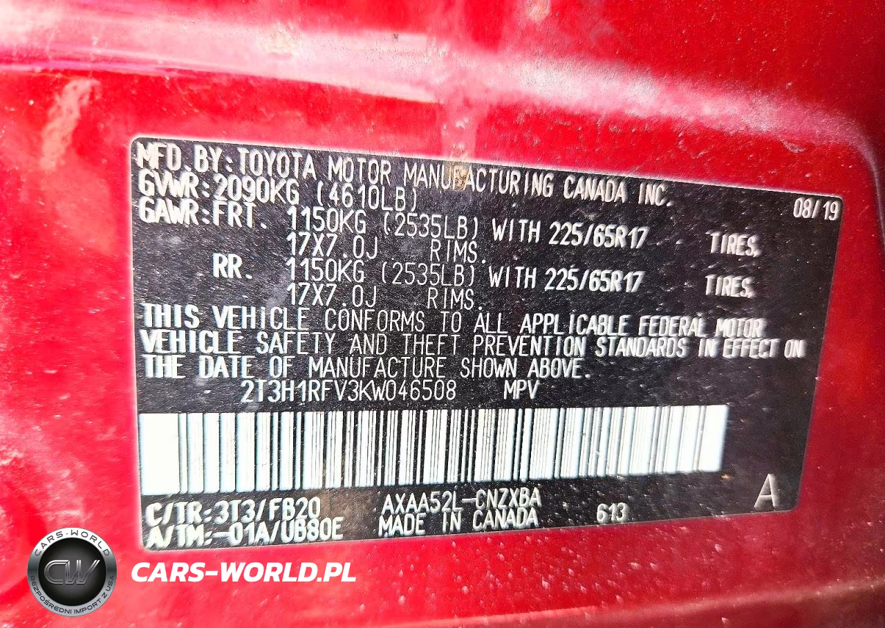 2019 Toyota Rav4 Le VIN:2T3H1RFV3KW046508 - 12