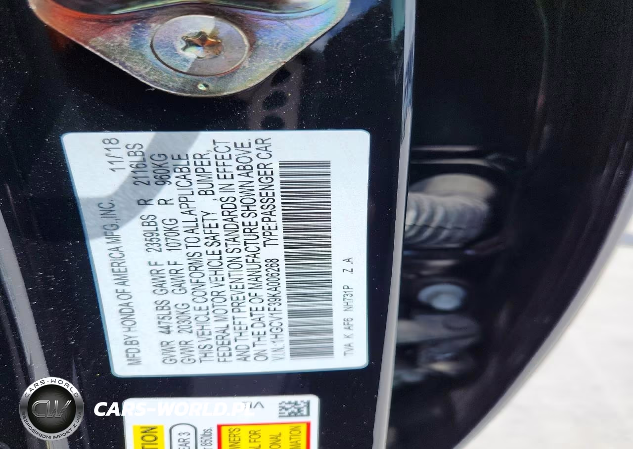 2019 Honda Accord Sport VIN:1HGCV1F39KA006268 - 13