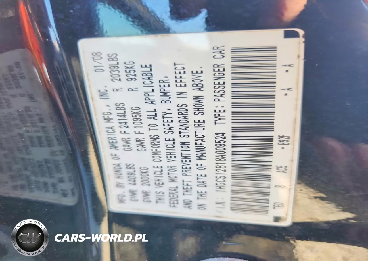 2008 Honda Accord Ex VIN:1HGCS12818A009524 - 12