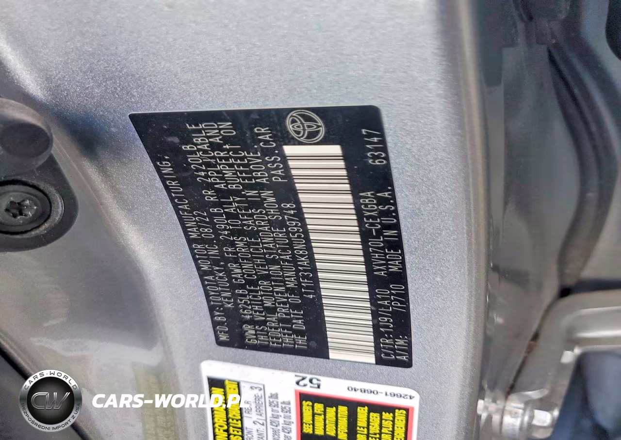 2022 Toyota Camry Xle VIN:4T1F31AK8NU599748 - 12
