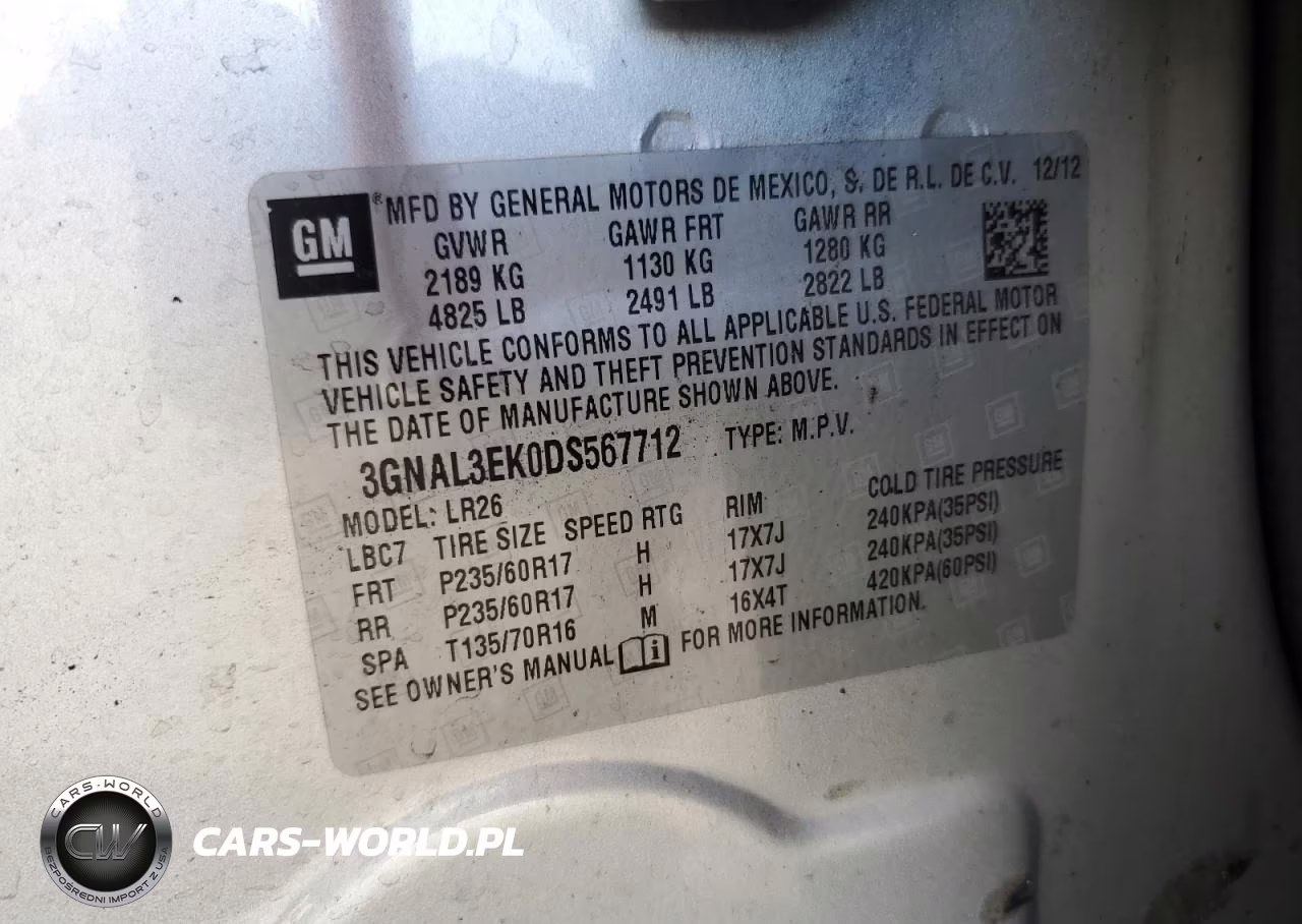 2013 Chevrolet Captiva Lt VIN:3GNAL3EK0DS567712 - 12