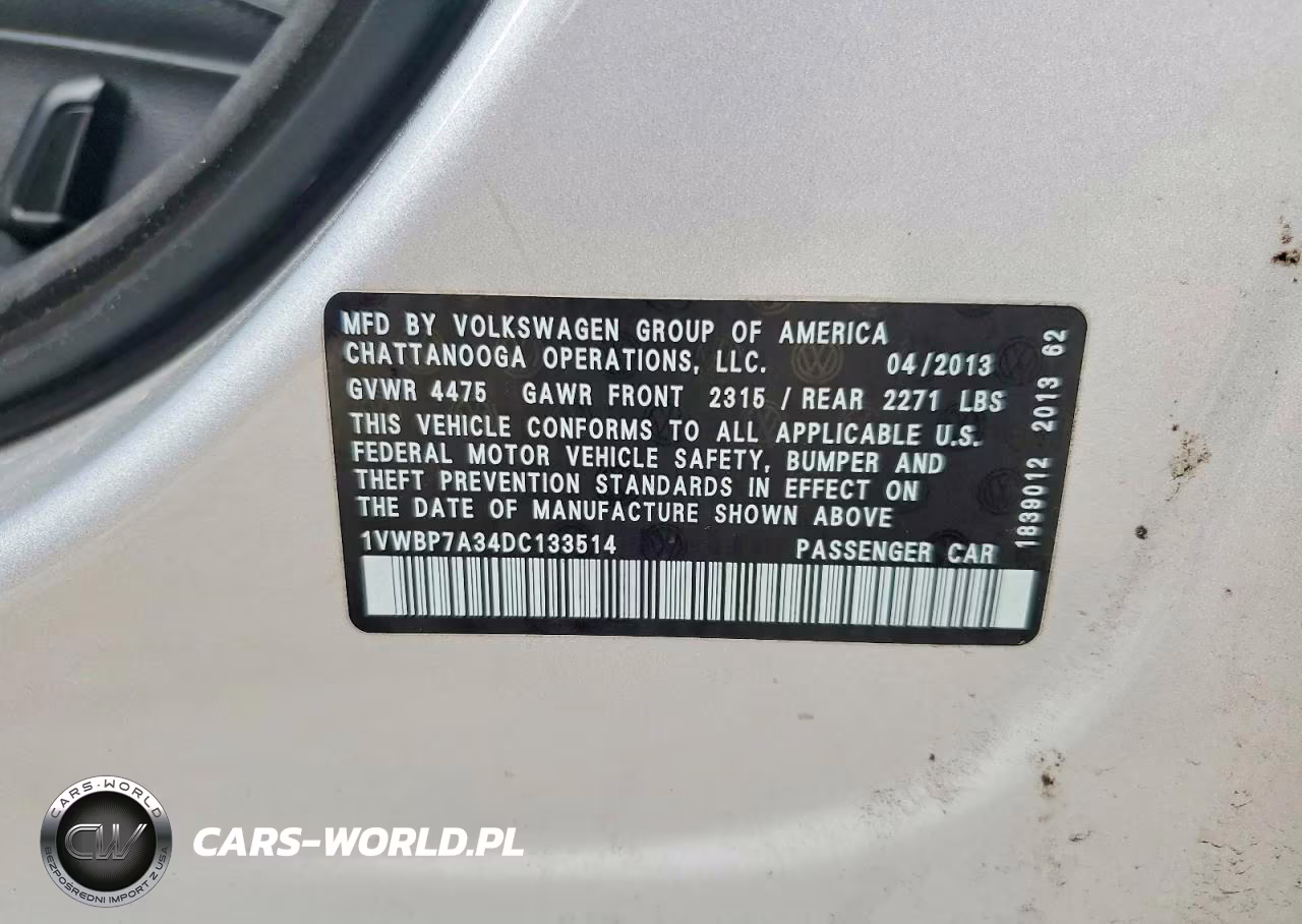 2013 Volkswagen Passat Se VIN:1VWBP7A34DC133514 - 12
