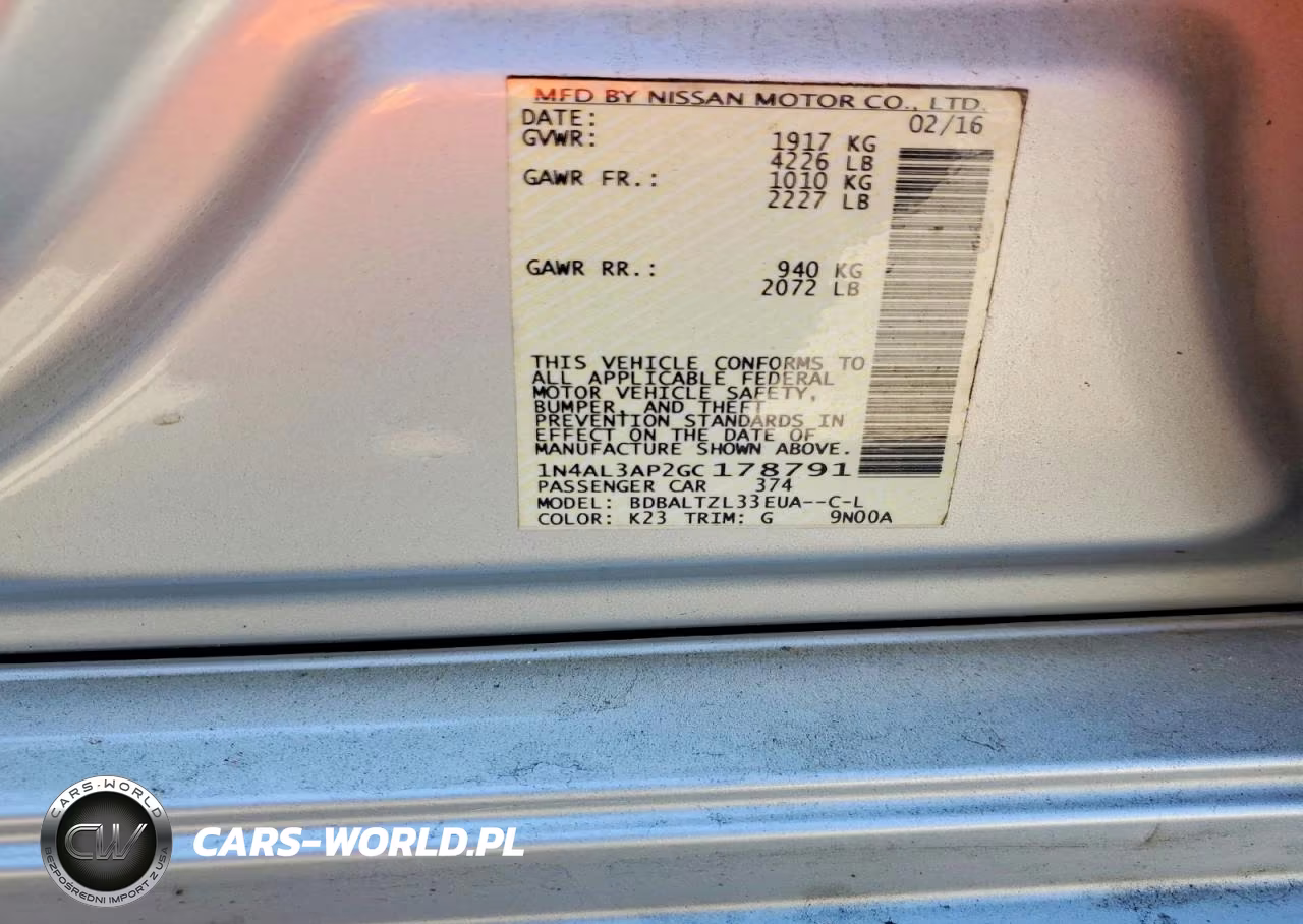 2016 Nissan Altima 2.5 Sl VIN:1N4AL3AP2GC178791 - 12