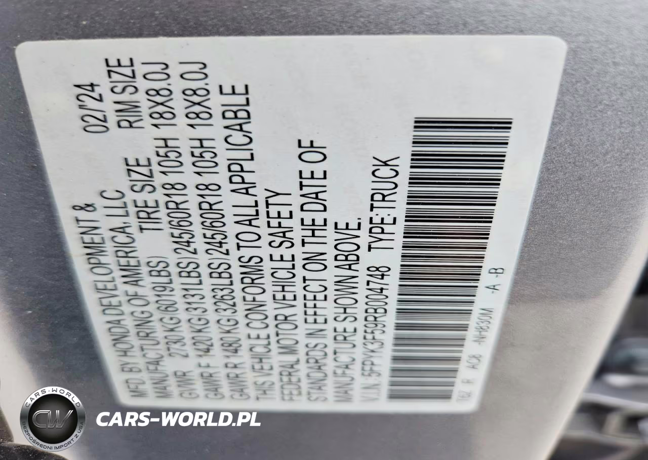 2024 Honda Ridgeline Rtl VIN:5FPYK3F59RB004748 - 12