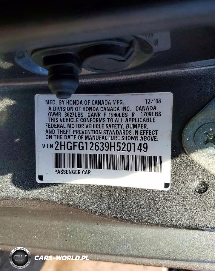2009 Honda Civic Lx VIN:2HGFG12639H520149 - 12