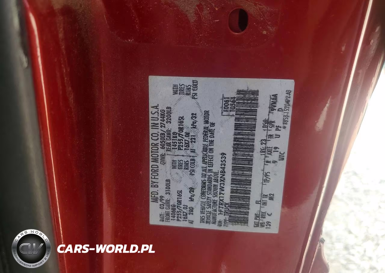1999 Ford F150 VIN:1FTRX17W3XNB43539 - 12