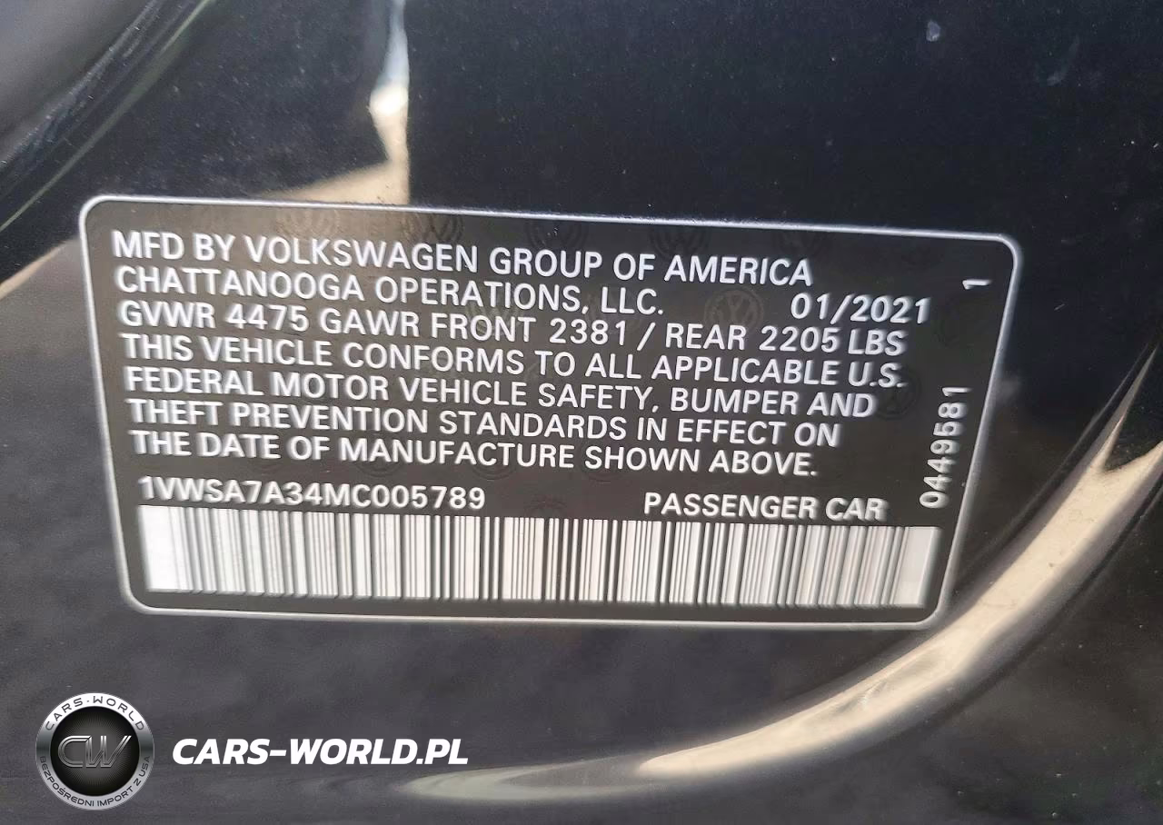 2021 Vw Passat Se Automatic VIN:1VWSA7A34MC005789 - 12