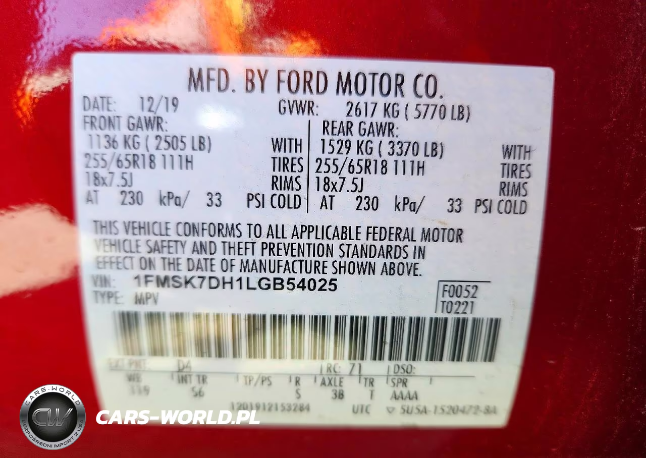 2020 Ford Xlt VIN:1FMSK7DH1LGB54025 - 14