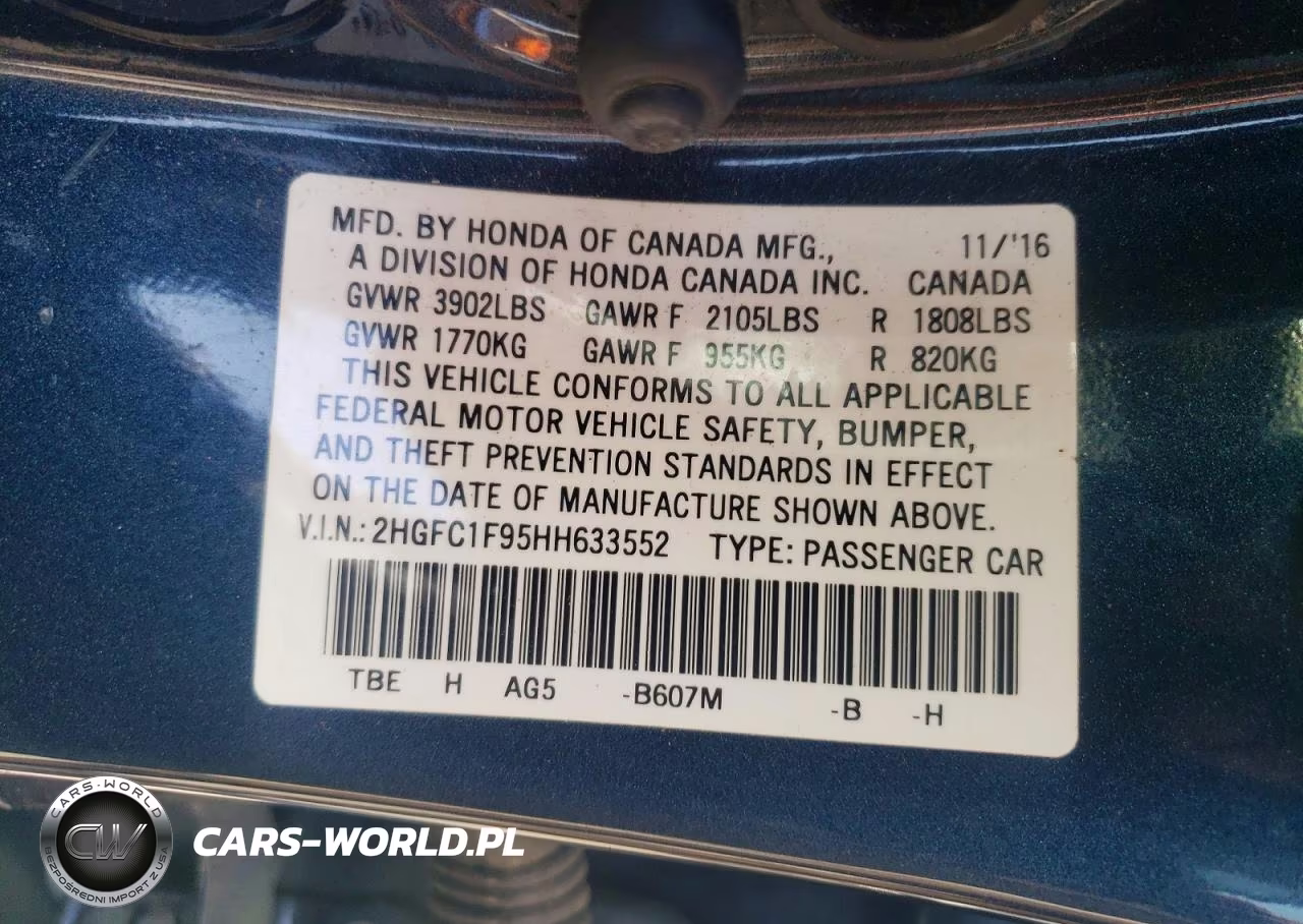 2017 Honda Civic Touring VIN:2HGFC1F95HH633552 - 12