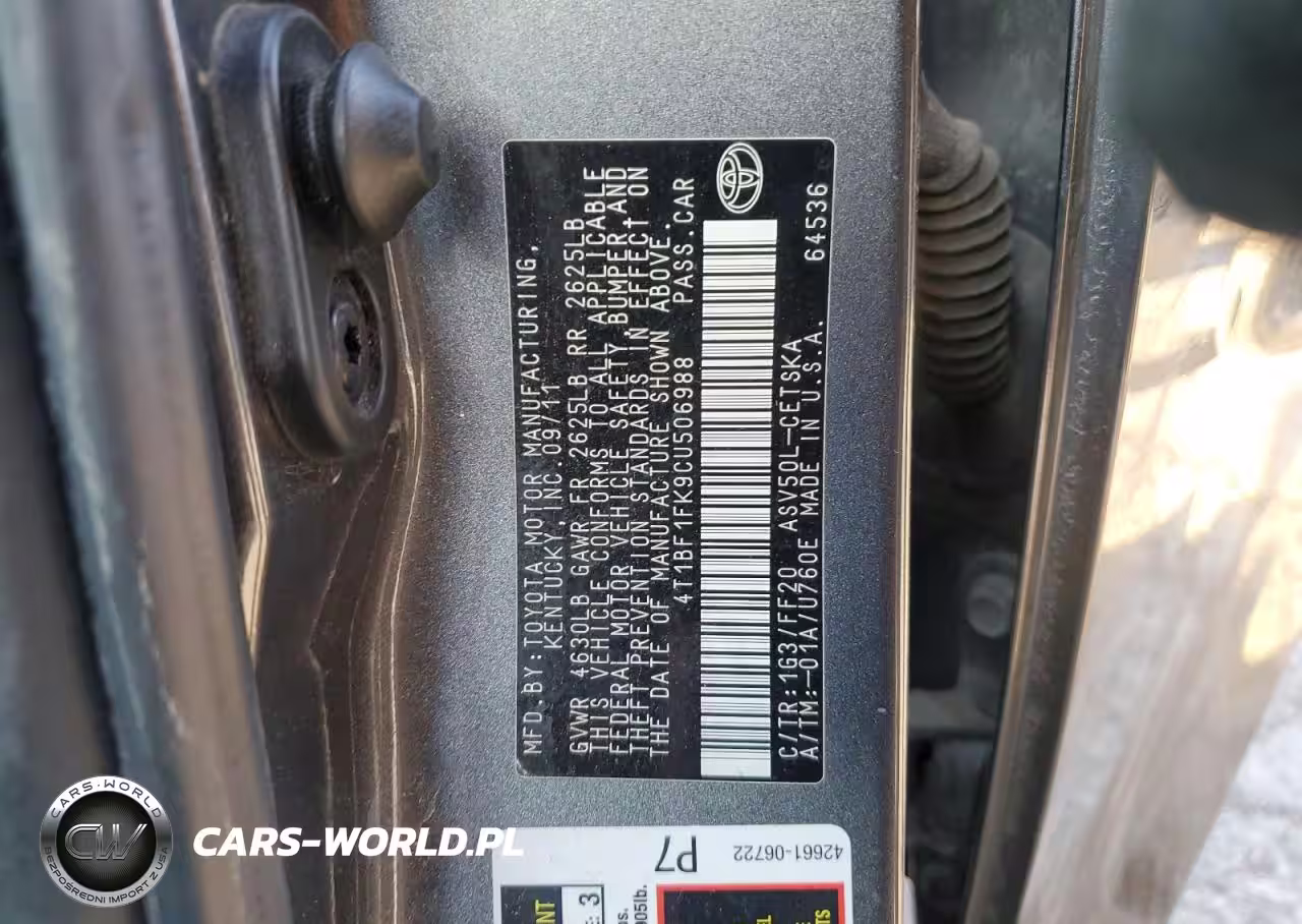 2012 Toyota Camry Base VIN:4T1BF1FK9CU506988 - 12