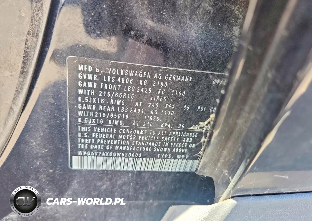2016 Volkswagen Tiguan VIN:WVGAV7AX0GW520003 - 13